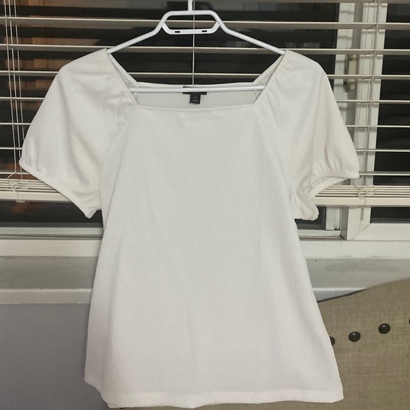 Ann Taylor Top, Medium Size, White Square Neck Top with Elastic Short Sleeve - Picture 1 of 6
